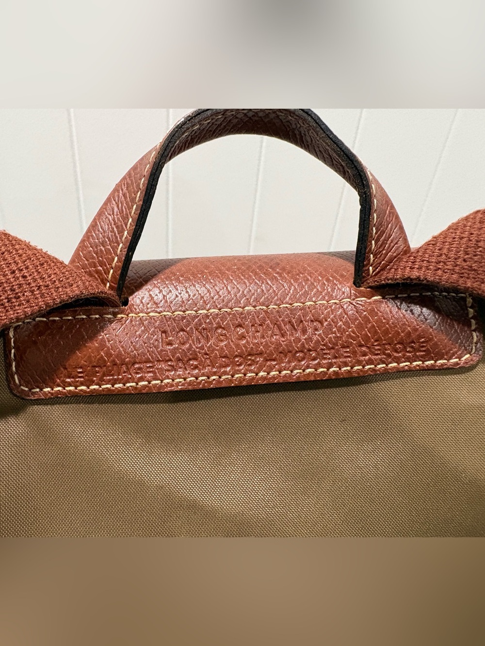 Longchamp Olive Green Backpack with Brown Trim - Picture 4 of 6